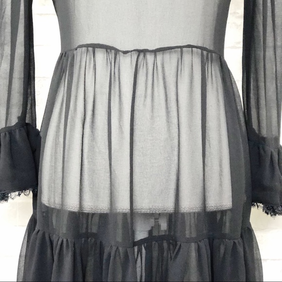 NWOT GENERATION LOVE Black Chiffon Ruffle Long Sleeve Semi Sheer Mini Dress Sm - Picture 5 of 16